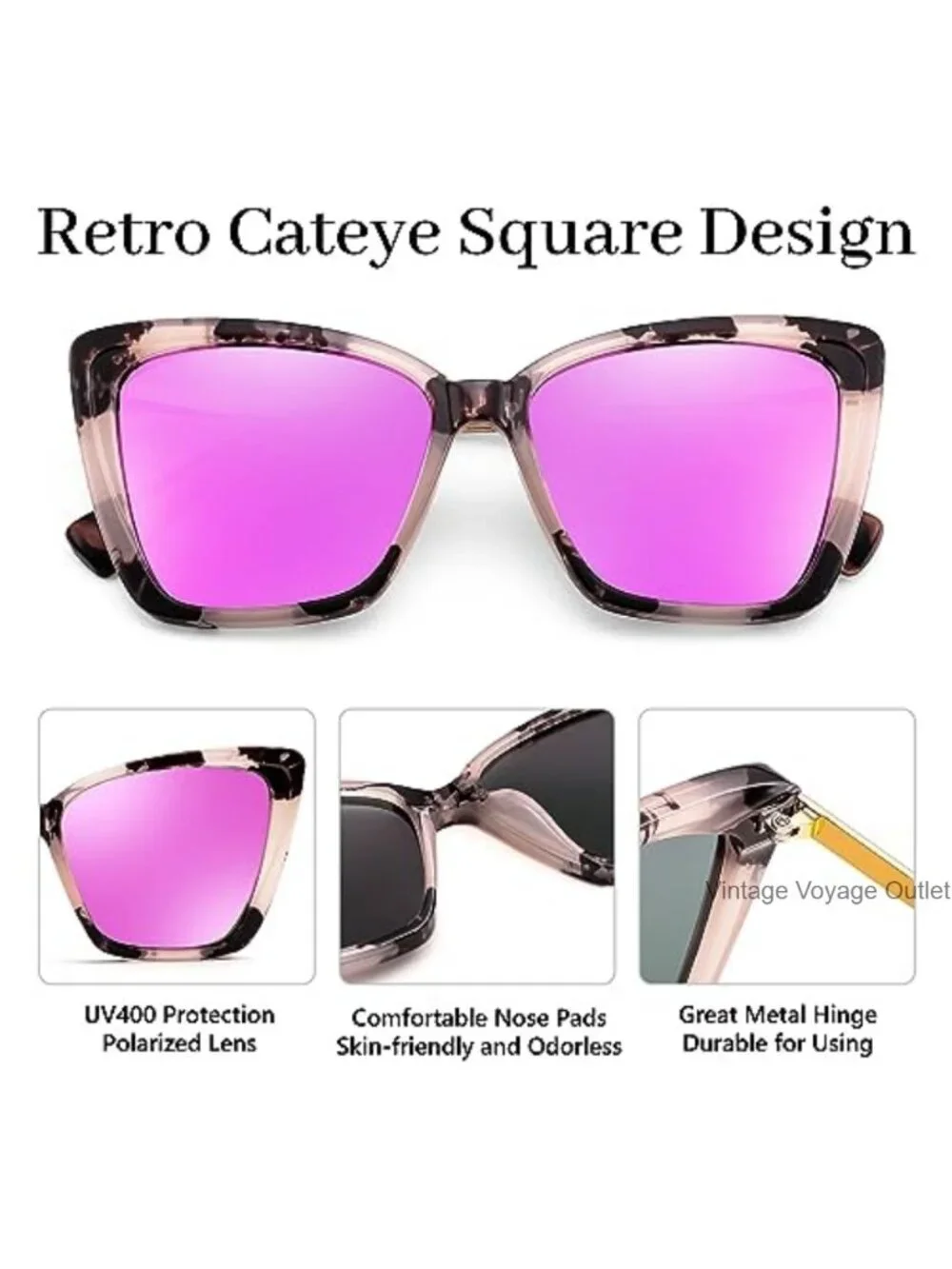 Polarized Cat Eye Sunglasses Oversized Retro Fashion Shades
